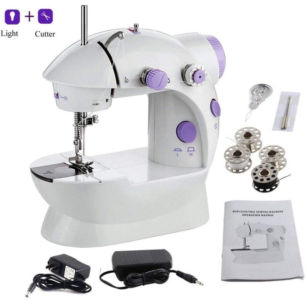 Mini Sewing Machine, Portable Electric Crafting Mending Machine 2-Speed Double Thread, Double Speed with Light & Cutter, Foot Pedal for Household Travel Beginner